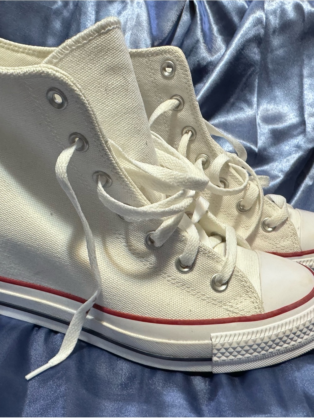 Converse White High-Top Canvas Sneakers with Red Stripe wedge heel